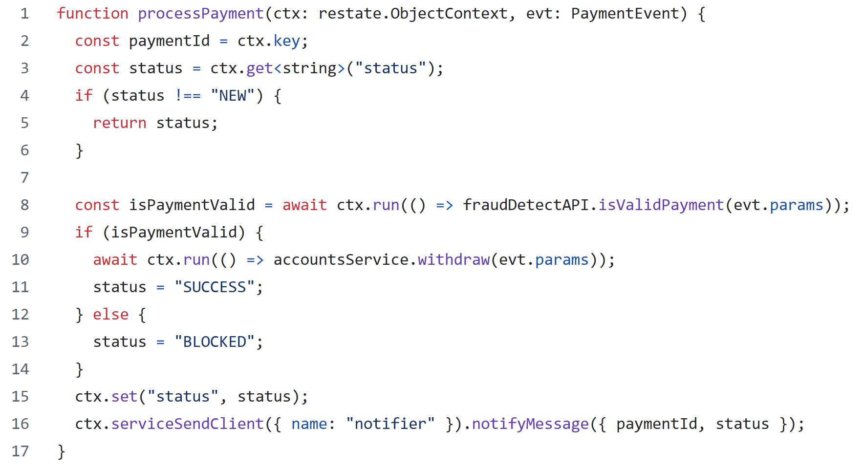 Example code with the Restate SDK